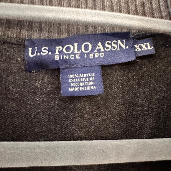 U.S. Polo Assn. Men’s Argyle 1/4 Zip Pullover Sweater Grey XXL - Picture 7 of 9